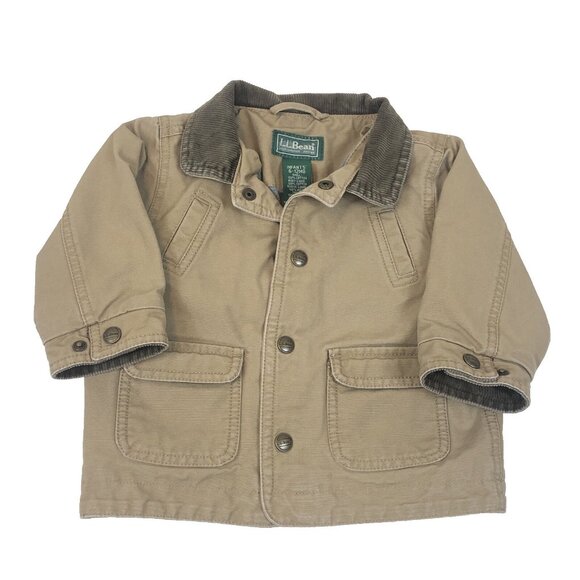 LL Bean Chore Barn Coat Infant Baby 6-12 Months Beige Corduroy Collar Jacket